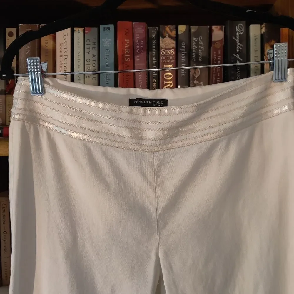 KENNETH Cole New York vintage white ankle length pants satin waist band sz 4 y2k